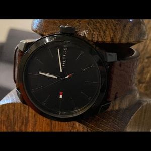 Men’s watch ,Black face , brown leather band